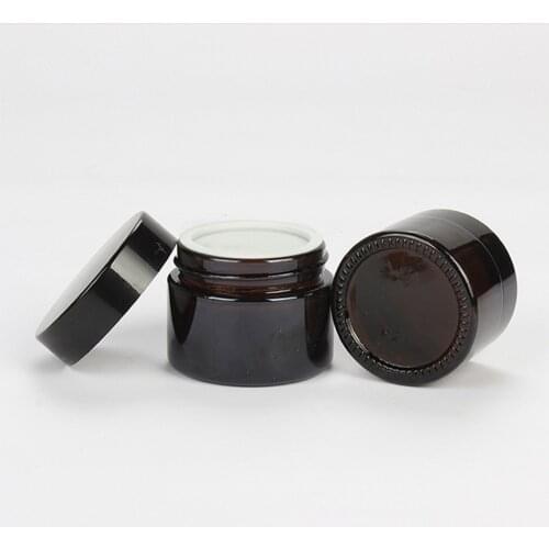 Empty Glass Cosmetic Jar Refillable Container Brown Glass Bottle Container With Lid And Liner Transparent Jar 6pcs Organizers