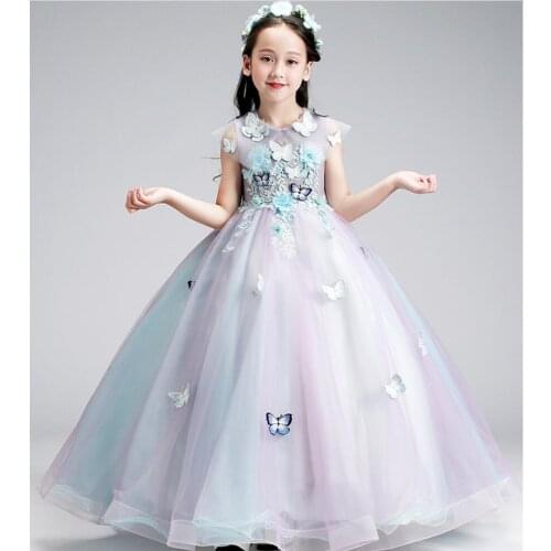 Beading Embroidery Pageant Princess Dresses Elegant Kids Long Gown Wedding Flower Girl Clothes Children Party Birthday Costumes