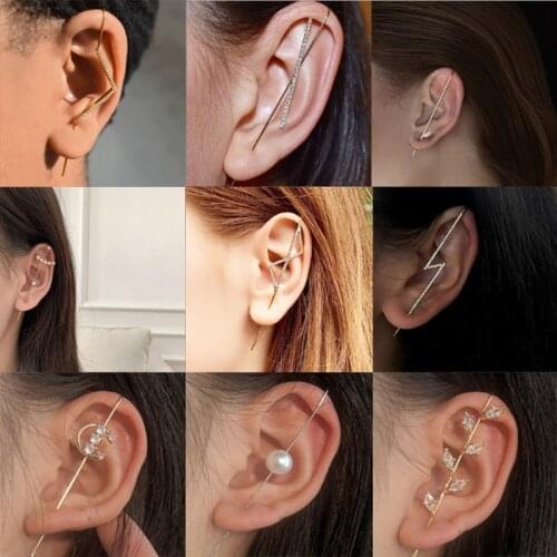 SHOUMAN Wedding Ear Wrap Crawler Hook Earring Crystal Bohemian Stud Earrings For Woman Lightning Zirconia Climber Earrings