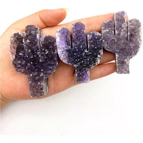 Cute Natural Brazil Amethyst Cluster Cactus Purple Quartz Crystal Cluster Cactus Mineral Specimen Decor Natural Quartz Crystals