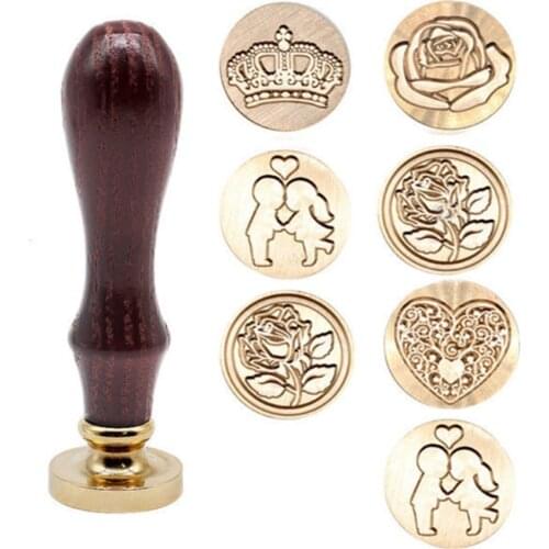 Vintage Crown Rose Love Heart Wax Stamp Wood Handle DIY Invitation Cards Sealing Stamp for Wedding Handmade Envelope Sealing