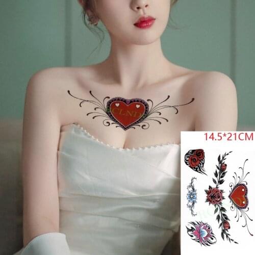 Waterproof Temporary Tattoo Sticker Red Rose Flower Love Heart Style Fake Tatto Flash Tatoo Back Leg Arm Art for Women Men