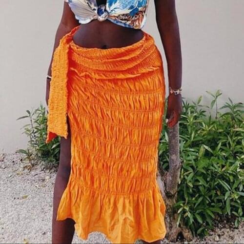 Showmirror Pleated Side Split Skirt For Women Harajuku Sexy Oversized Casual Clothing Asymmetry Side Lace Casualwear