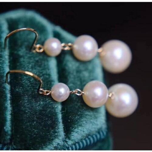 Fine Jewelry 14K Gold Roll in 925 Silver Freshwater Pearl Dangle Drop Earrings For Gift / Party / Birthday / Engagment Jewelry