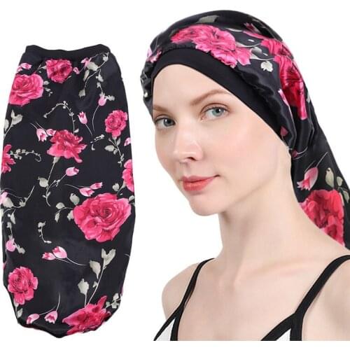 New Fashion Women Long Bonnet Satin Silk Bonnet Night Sleep Cap Curly Hair Care Hat Ladies Headwrap African Pattern Print Turban