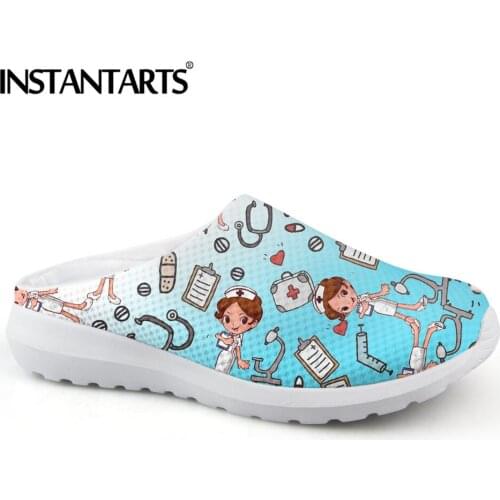 INSTANTARTS Gradient Nursing Sandals for Womens Cute Cartoon Nurse Premium Sketch Physio Print Mesh Slippers Zapatillas de Casa