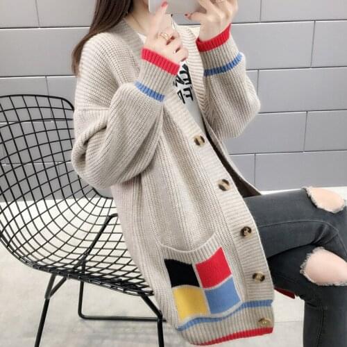 Womens Sweater Cardigan 2019 Spring Autumn New Casual Fashion Sngle-Breasted V-neck Pocket knit Sweater Outwear Female Jacket