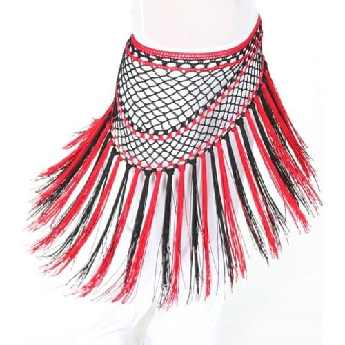 2018 Hand Crochet Women Belly Dance Clothes Accessories Wrapped Belts Stretchy Long Tassel Belt Tribal Belt Triangle Hip Scarf