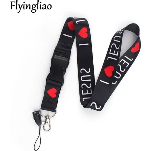 I love jesus Cartoon Keychain Lanyards Id Badge Holder ID Card Pass Mobile Phone USB Badge Holder Key Strap 1PCS