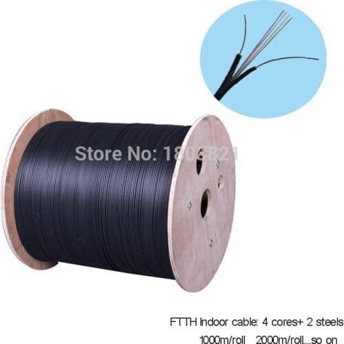 2000m/roll Steel Wire Type 4 Cores G657A FTTH fiber optic Drop Cable Multi Loose Tubes Armoured single mode fiber optic cable
