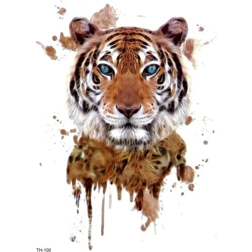 5pcs Tiger Waterproof Temporary Tattoos Men Feather Beauty Animals Tatoo Tatouajes Temporales A Prueba De Agua 3D Sticker