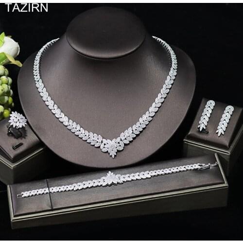 5A Zircon Jewelry Set Necklace Bracelet Earrings Ring Bride Bridal Wedding Gifts Fashion Women CZ Dress Accessories Ornaments