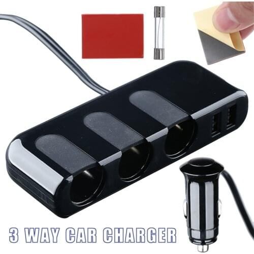 3 Way Charger Dual USB Port Car Cigarette Lighter Socket Power Adapter 12-24V Charging Outlet Splitter Cars Replacement Parts
