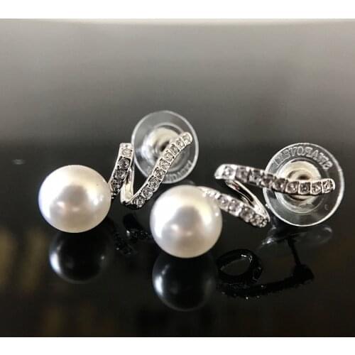 Brand 1:1 Elegant and Atmospheric Retro Ladies Style Diamond Spiral Pearl Earrings Simple and Exquisite Lady Silver Jewelry