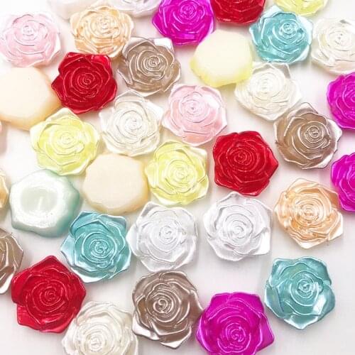 10pcs/pack Mix Color 18mm Flat Back Resins Cabochon Scrapbook 3D Rose Flower Pearl Beads Fit Phone Embellishment DIY