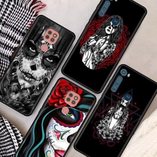 Skull Girl tattooed Art Cell Phone Case for Motorola G9 Play One Fusion Hyper G8 Power Lite Edge Plus E6s G Stylus G10 G30 Cover