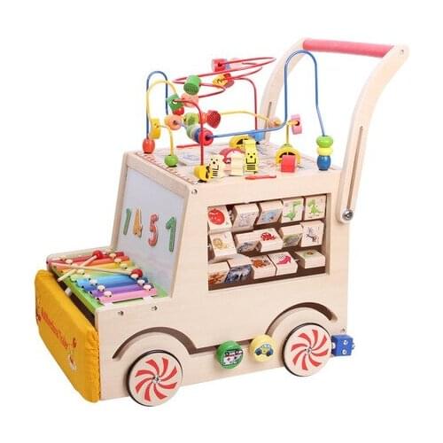 Walkers Activity Gear Wooden walker Round bead box baby walker educational toys andador blocks early education trolley chodzik