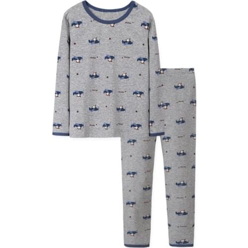 Kids Sleepwear Cotton Autumn Long Sleeve Boys Homewear 2-5 Years Cartoon Gray Long Johns For Kids Children Pajamas Sets