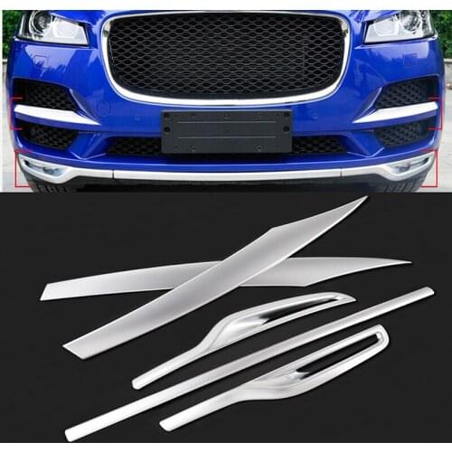 For Jaguar F-PACE 2016 2017 2018 Car-styling ABS Matte Chrome Front Grille Bottom Bumper & Fog Light Cover Trim 5pcs