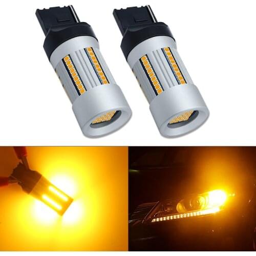 HSUN 2Pcs Car 7440 LED No Hyper Flash Amber Yellow 66SMD 2016 LED T20 W21W LED Bulb For Turn Signal Lights Only As a Turn Signal