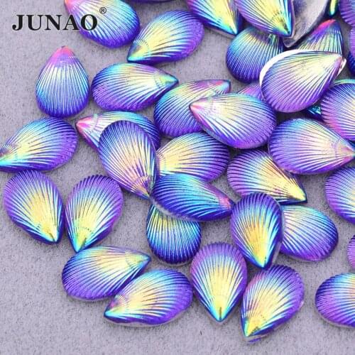JUNAO 8x13mm Purple AB Flat Back Drop Shape Rhinestones Acrylic Crystal Glue On Stones Applique for DIY Jewelry Making