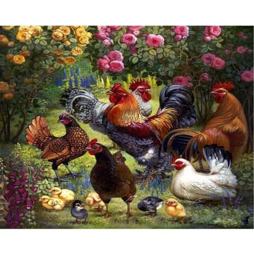 Painting By Numbers DIY Dropshipping 40x50 50x65cm Rooster family chicken Animal Canvas Wedding Decoration Art picture Gift