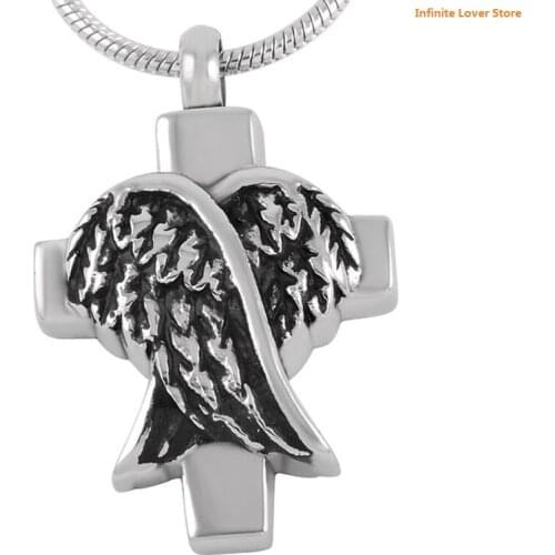 KLJ8177 Wholesale Angel Wing Urn Pendant Necklace Memorial Keepsake Stainless Steel Ash Holder Cremation Jewelry,Free Fill Kit