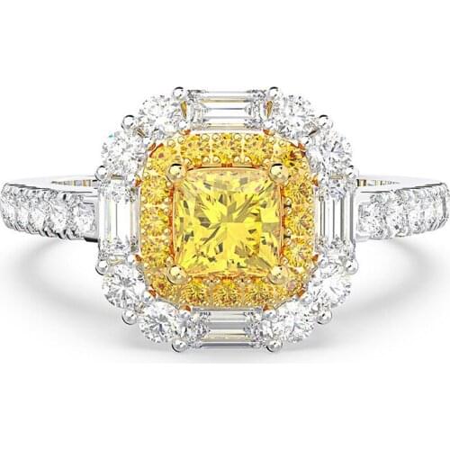 Trendy 100% 925 Sterling Silver Ring 4MM Citrine Lab Moissanite Wedding Engagement Rings Women Wholesale Fine Jewelry Gift