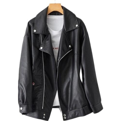 Hot Sale Faux Leather Jacket Women Casual PU Loose Motorcycle Jacket Women Streetwear Overcoat Korean Style