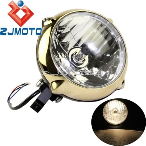 Old School Motorcycle Brass 6.5" Headlight For Harley Suzuki Yamaha Honda Custom Cafe Racer Bobber H4 Bottom Mount Headlamp