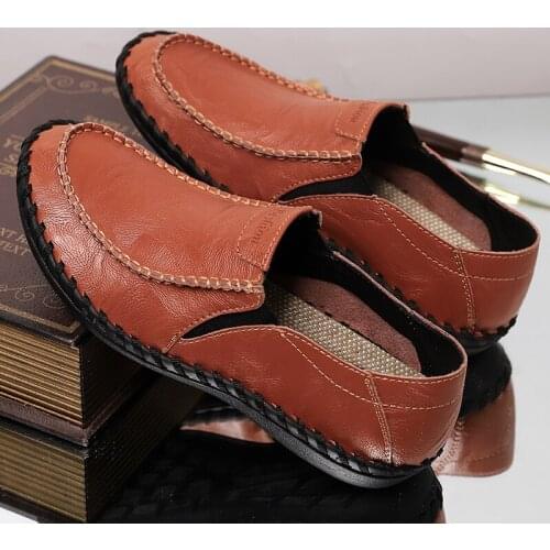 Loafers Men Outdoor Sneakers Male Office Dress Daily Shoes Walking Driving Footwear Split Leather Mens Flat Walking Peas Shoes
