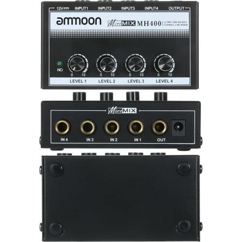 MH400 Ultra Low-Noise 4-Channel Line Mixer Mini Audio Mixer & 1/4-inch TS Inputs Output Volume Control for Guitars Bass Keyboard