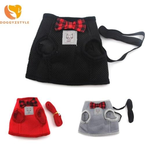 Fashion Mesh Cat Dog Harness Bowtie Pet Puppy Walking Vest For Small dogs Soft Pet Leash Set Chihuahua Supplies DOGGYZSTYL