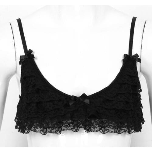 Mens Sissy Lace Lingerie Vest Sexy Erotic Lingerie Bralette Gay Crossdressing Frilly Ruffled Layered Lace Front Camisole Bra Top