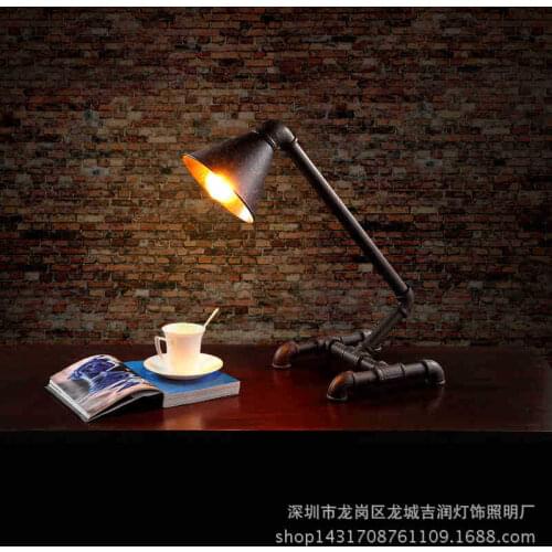 Loft Edison industrial style individual water pipe table lamp coffee shop decoration study creative desk lamp iron art lamp