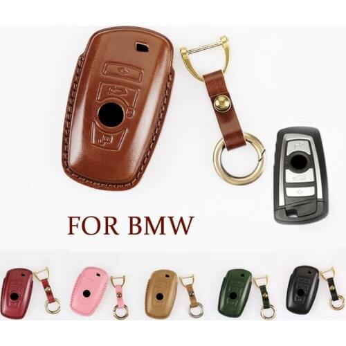 Genuine Leather Car Key Fob Cover Case Bag For BMW X3 X5 520 525 F20 F21 F30 F10 320i M2 M3 M5 1 2 3 5 6 7 Series
