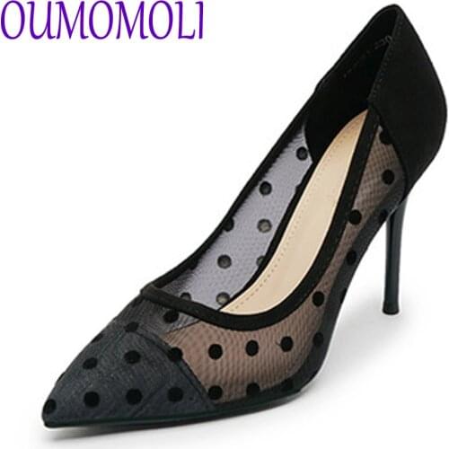 2020 New Polka Dot High Heel Women Sandals Pointed Toe Mules Shoes with heels Shoes Vintage Heel Women Shoes with heels Q625