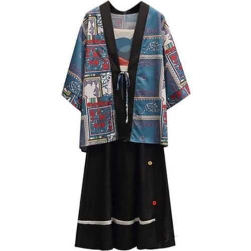 Summer Print Dress Female Fashion Personality Printing Dyeing Two-Piece Ladies Dresses Cardigan Lace Vestidos Feminine 2021 New