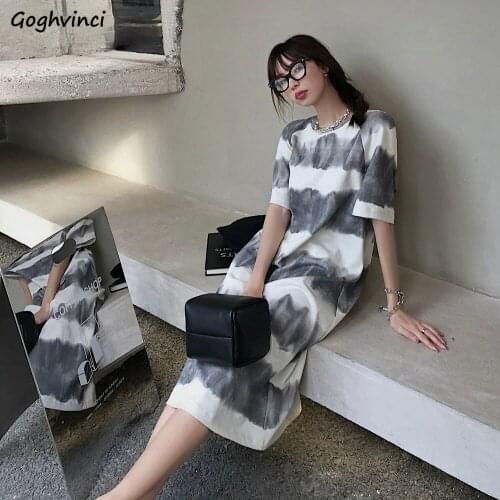 Short Sleeve Dress Women Stylish Design Simple All-Match Striped Summer Korean Style Loose Chic Harajuku Mid-calf Cozy Female