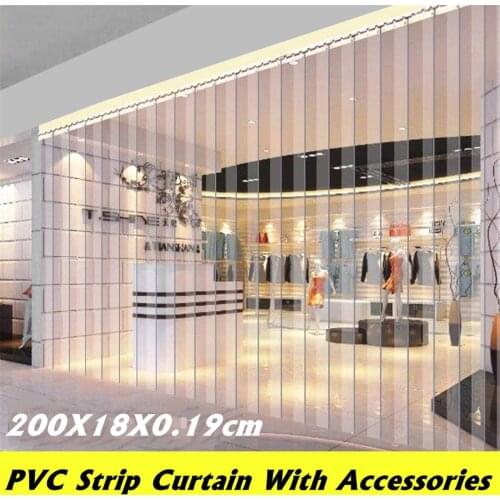 200*18*0.19cm Refrigeratory Warehouse Door Freezer Strip Curtain Freezer Room PVC Strip Curtain Kit Windproof Hanging Rail 1pcs