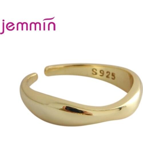 Simpe Irregular Wave Pattern Gold Color 925 Sterling Silver Open Rings Party Anniversary Gift For Women Girls Accessory