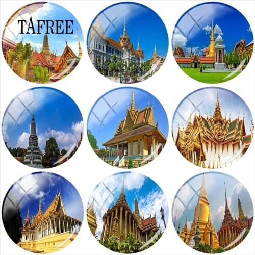 TAFREE Famous Grand Palace Scenery Glass Cabochon 12/15/16/18/20mm Bangkok Thailand Scenery Cameo Pendant Settings DIY Jewelry