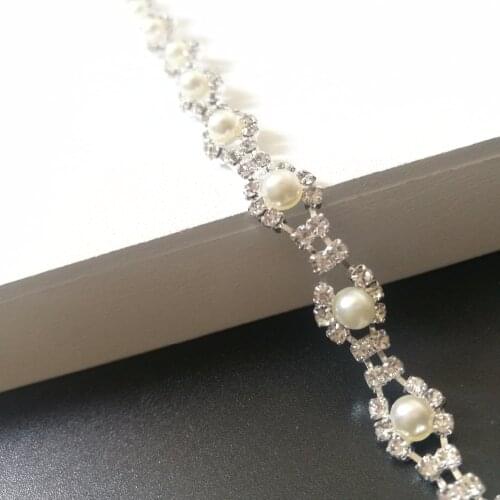 20CM Length Rhinestone Chain Pearl Crystal Chain Sew On Trims Wedding Dress Costume Applique