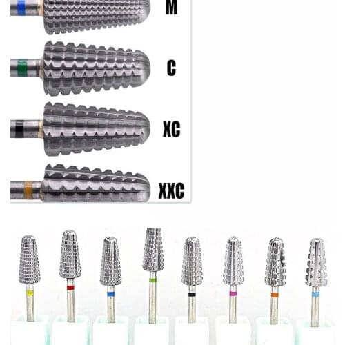 Carbide burs 8Types carbide burr 3/32" Large Cone Silver Carbide Nail Drill Bit -X Fine to 4X Coarse -For Electric Drill Machine