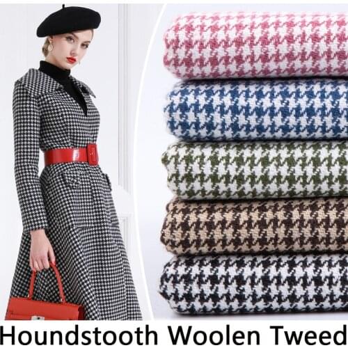 Houndstooth woolen tweed fabric polyester Artificial wool woolen cloth lattice British retro style coat trousers DIY handmade