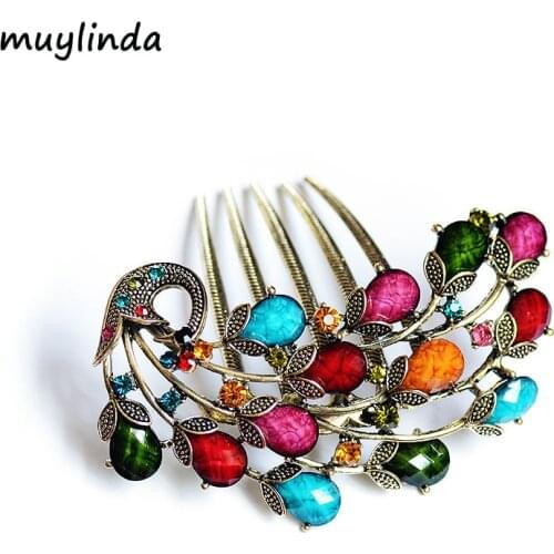 Vintage Peacock Hair Comb Antique Bronze Hair Clip Hairpins Headdress Exquisite Hair Jewelry For Women
