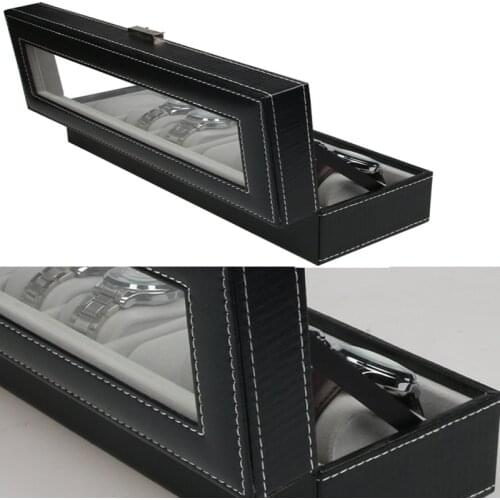 Factory Price PU Leather Watch Boxes Storage Organizer Box Luxury Jewelry Display Watch Case Black Watch Organizer Free Shipping