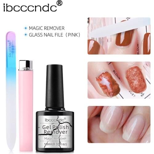 2pcs/Lot Nail Remover Kit 10ml Magic Nail Remover Brust Removal Liquid With Nail Art Files Crystal Glass File Buffer Sanding