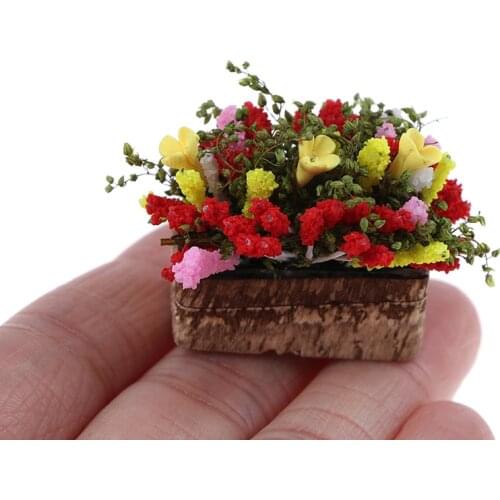 1pc Mini Miniature Bonsai Flower Bush With Wood Pot (Color: Multicolor) Sale 1/12 Dollhouse Miniature Multicolor