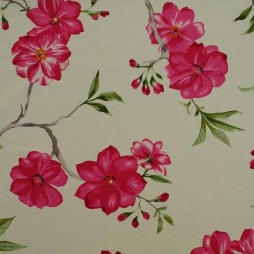 1 yard Cotton Canvas Fabric for sewing, pathwork, bag, curtain, hadmaking - Red Flower and leaves on Yellow (width=145cm)